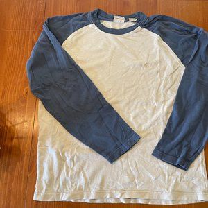 Vintage Men's Timberland Long Sleeve Crew Neck Shirt Tan/Blue Size L